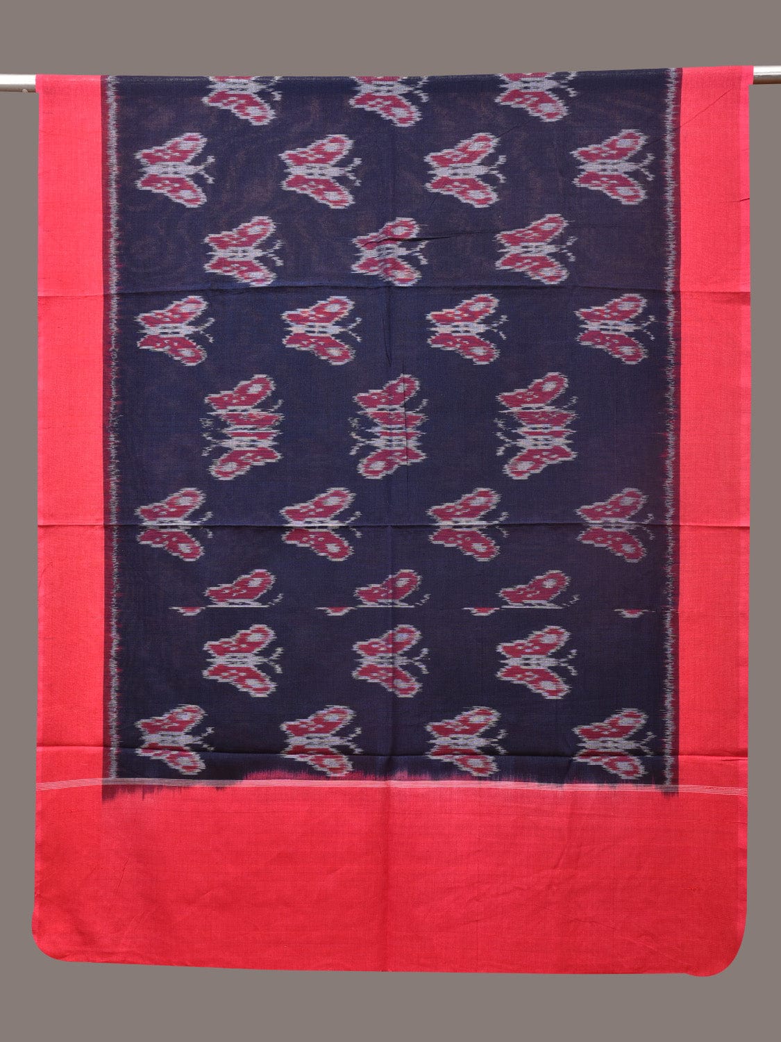 Navy and Red Pochamaplly Ikat Cotton Handloom Dupatta with Butterfly Design ds3361