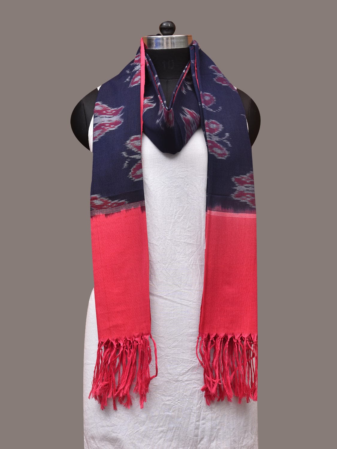 Navy and Red Pochamaplly Ikat Cotton Handloom Dupatta with Butterfly Design ds3361