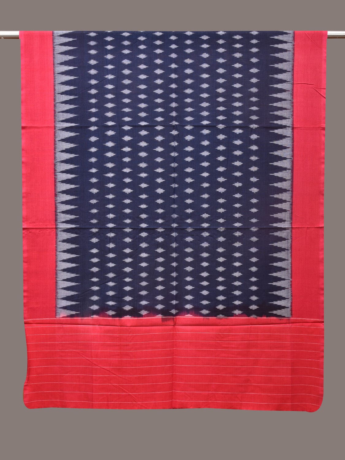 Navy and Red Pochamaplly Ikat Cotton Handloom Dupatta with Temple Border Design ds3359