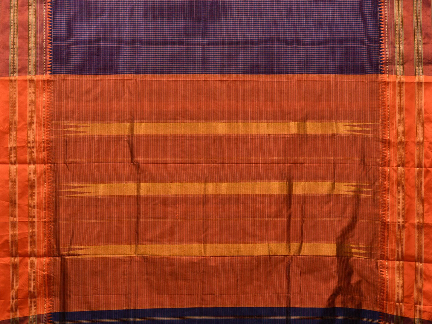 Navy and Rust Narayanpet Silk Handloom Saree with Checks Design No Blouse np0648