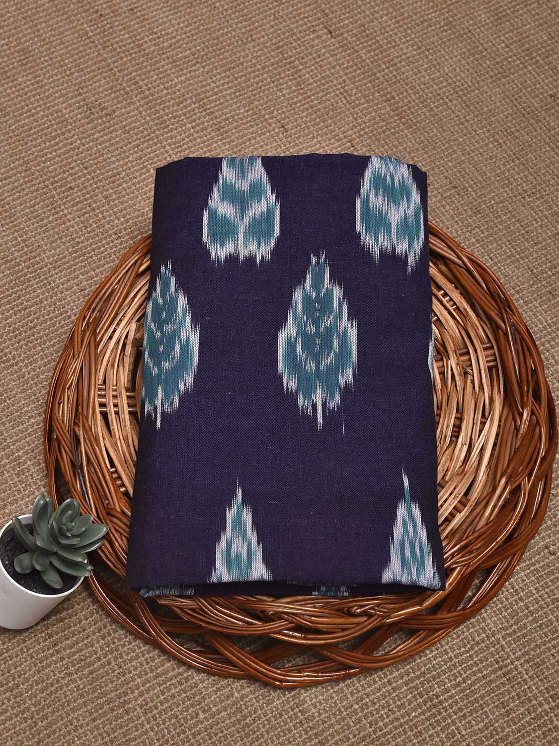 Navy and Teal Pochampally Ikat Cotton Handloom Blouse with Body Buta Design Length 1mt Width 44 Inches BL0169