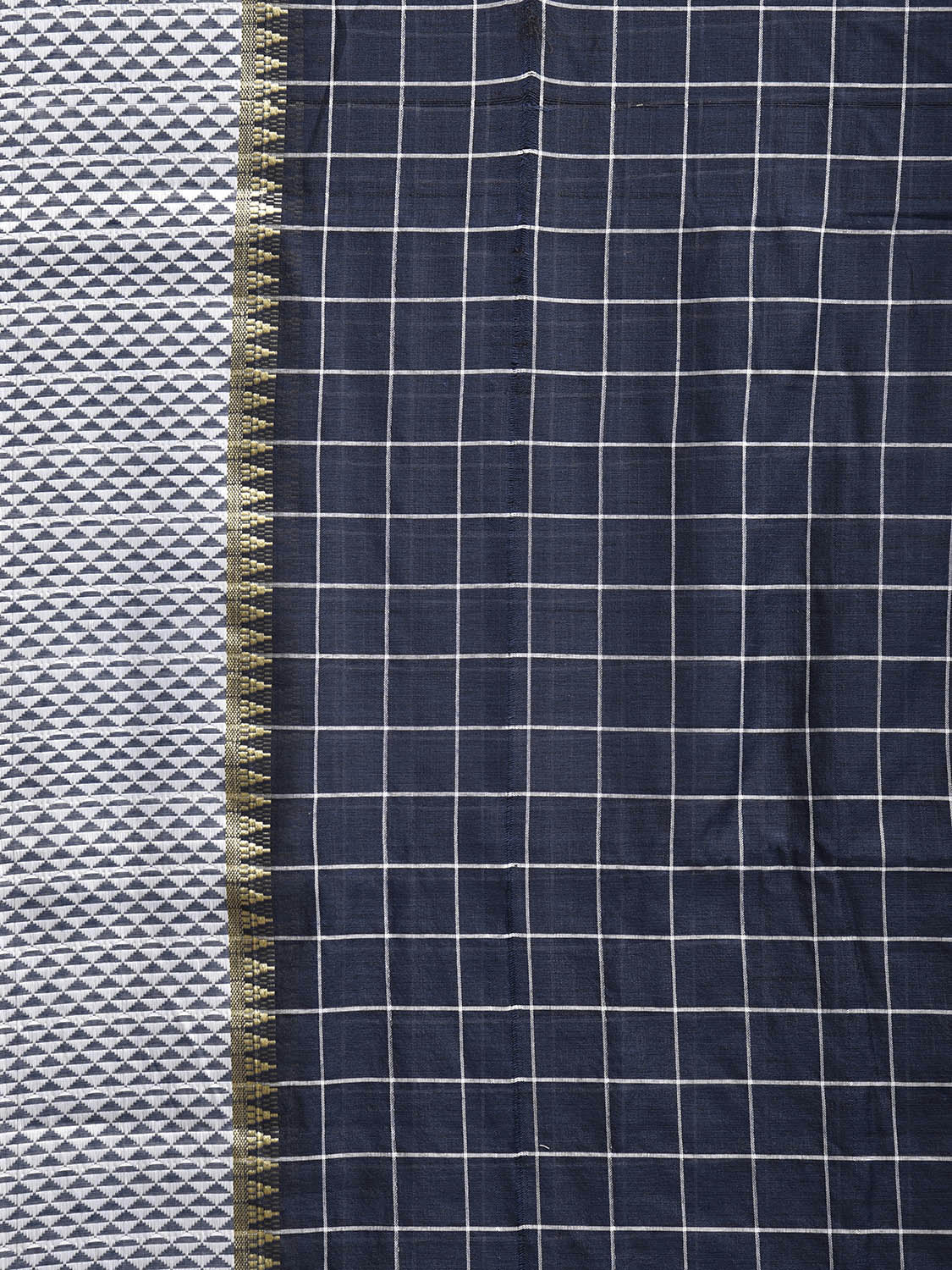 Navy and White Bamboo Cotton Saree with Big Checks Design No Blouse bc0830