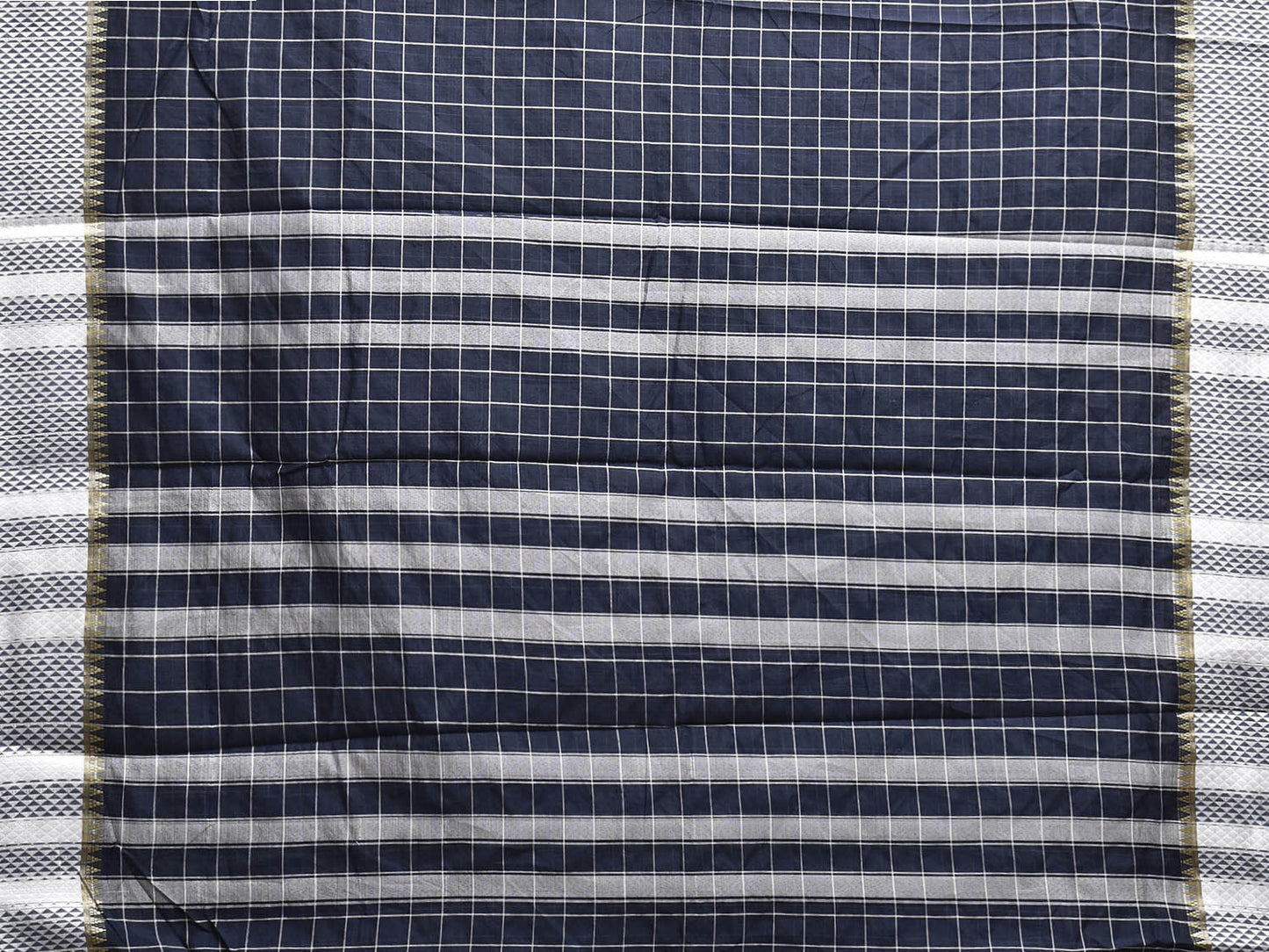 Navy and White Bamboo Cotton Saree with Big Checks Design No Blouse bc0830