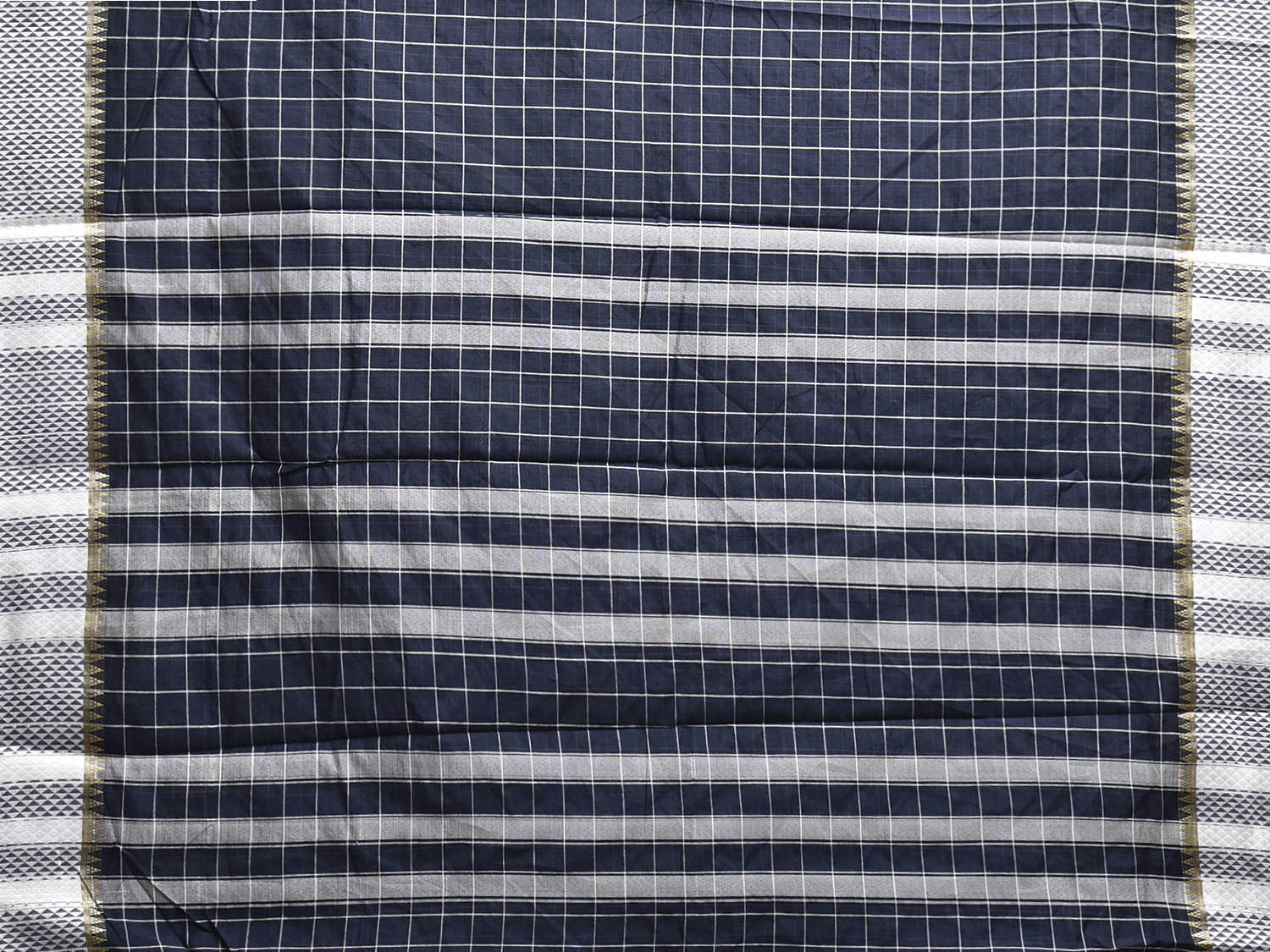 Navy and White Bamboo Cotton Saree with Big Checks Design No Blouse bc0830