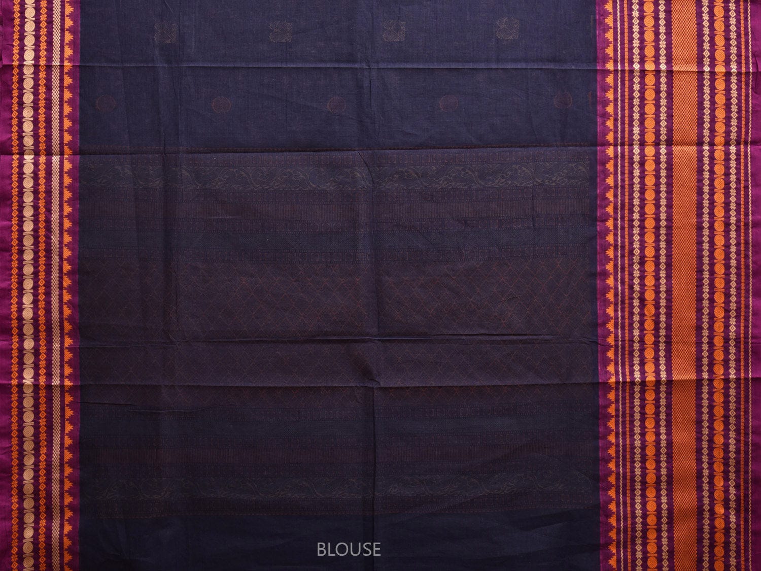 Navy and Yellow Kanchipuram Cotton Saree with Pallu and Big Border Design k0735