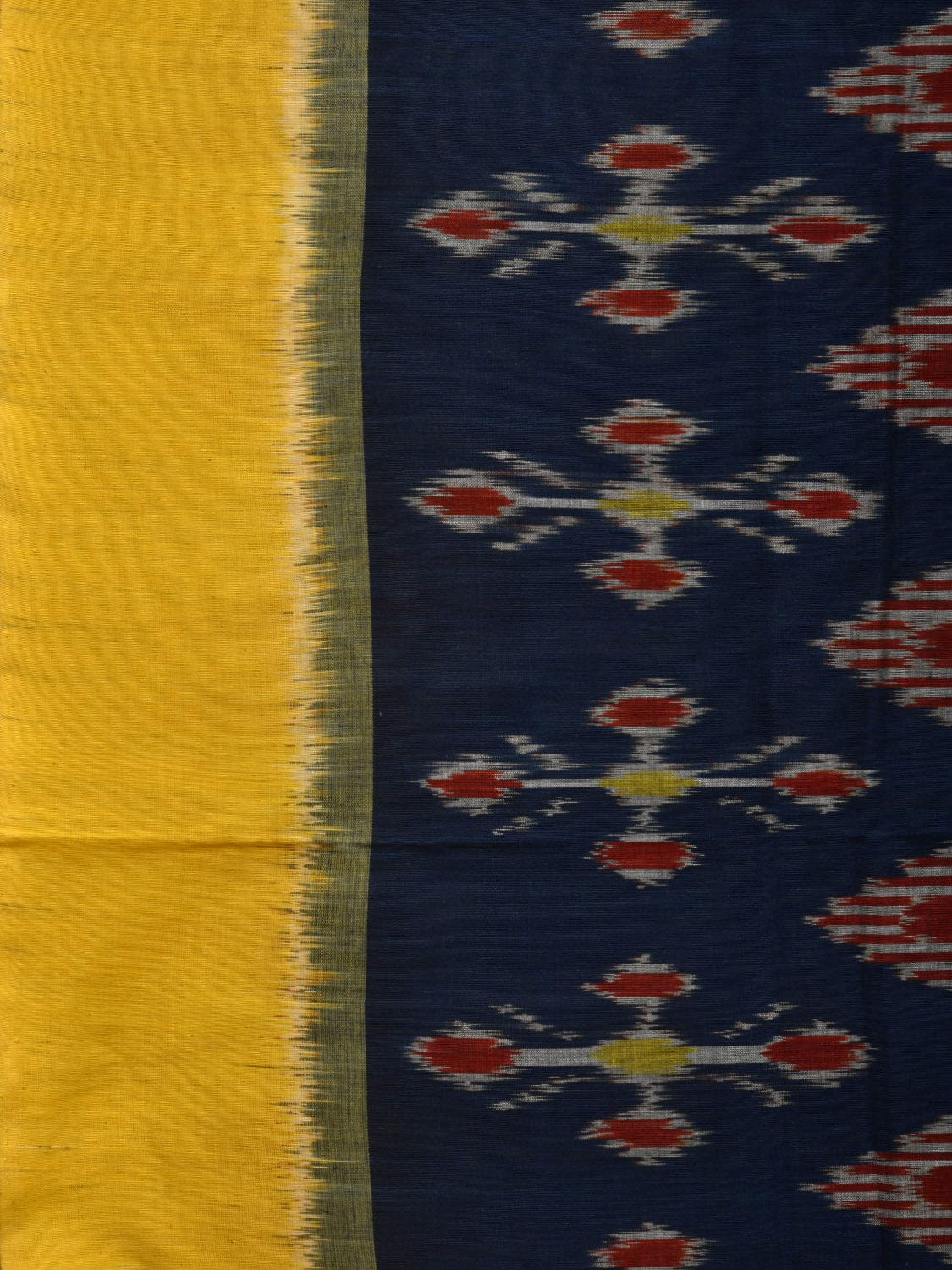 Navy and Yellow Pochampally Ikat Cotton Handloom Saree with All Over Design i0721