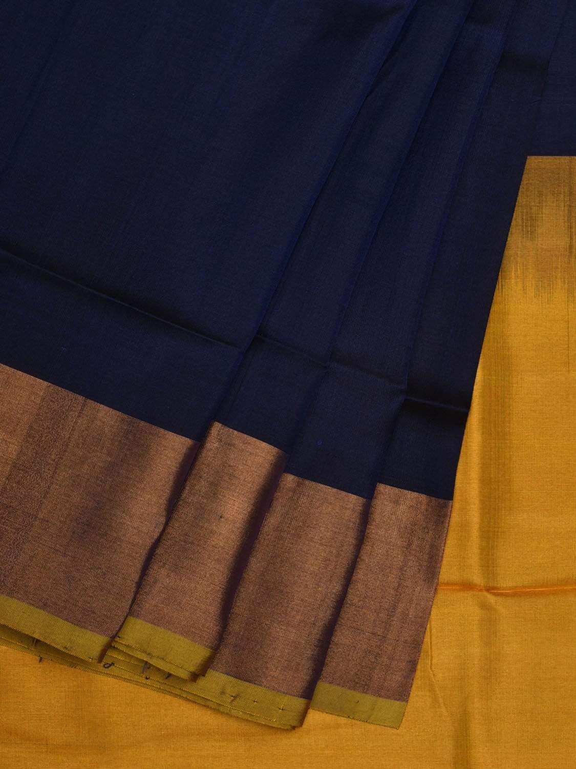 Navy and Yellow Uppada Silk Handloom Plain Saree with Contrast Pallu Design u1800