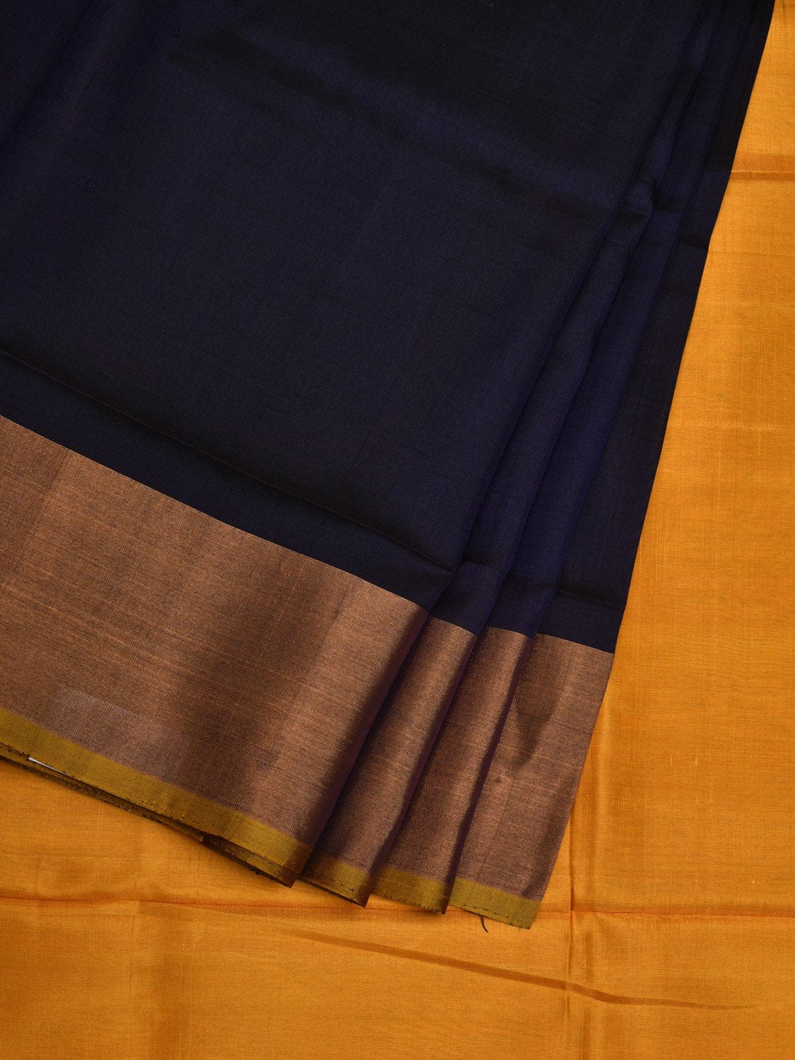 Navy and Yellow Uppada Silk Handloom Plain Saree with Contrast Pallu Design u1834
