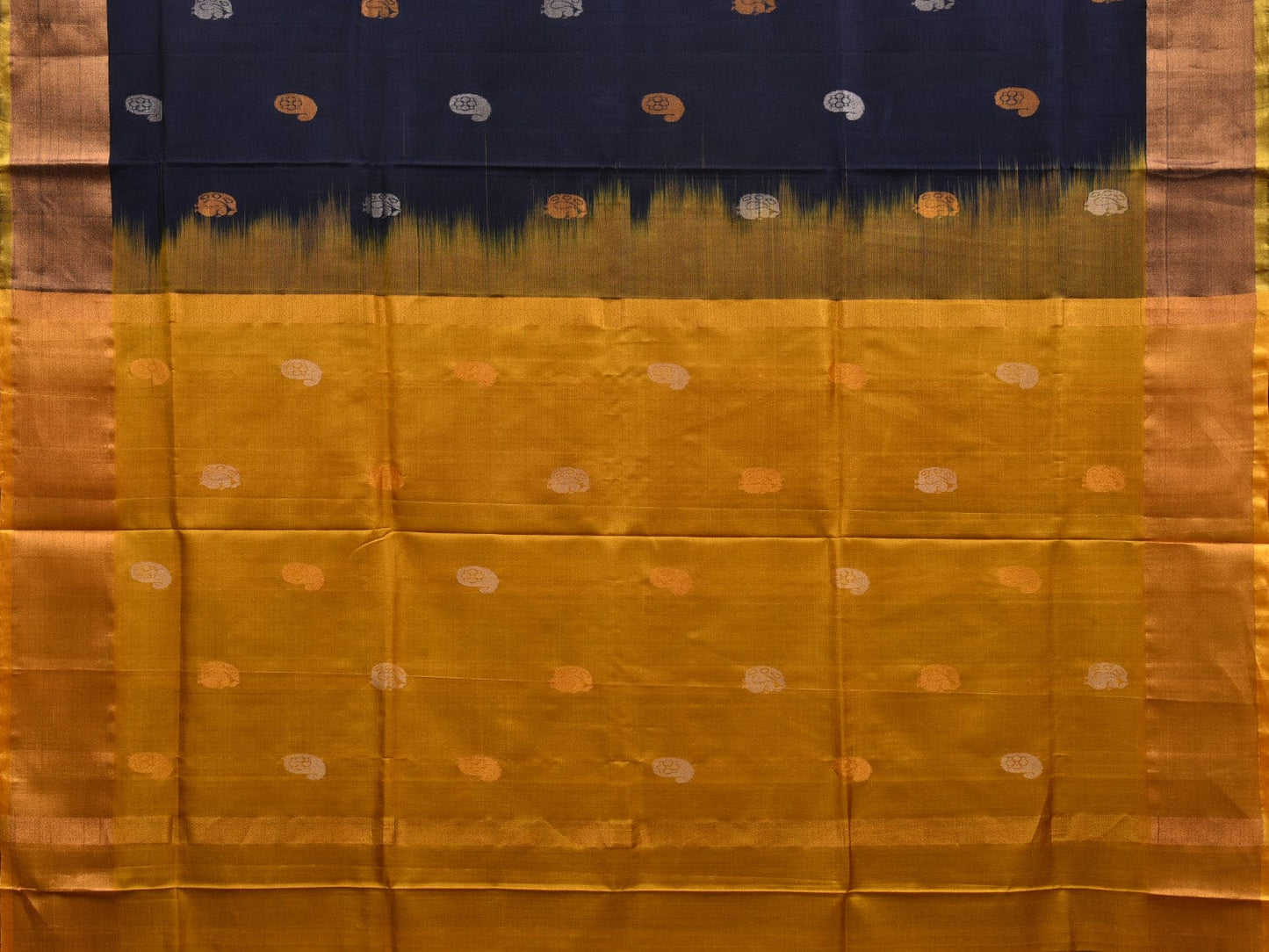 Navy and Yellow Uppada Silk Handloom Saree with Body Buta Design u1855