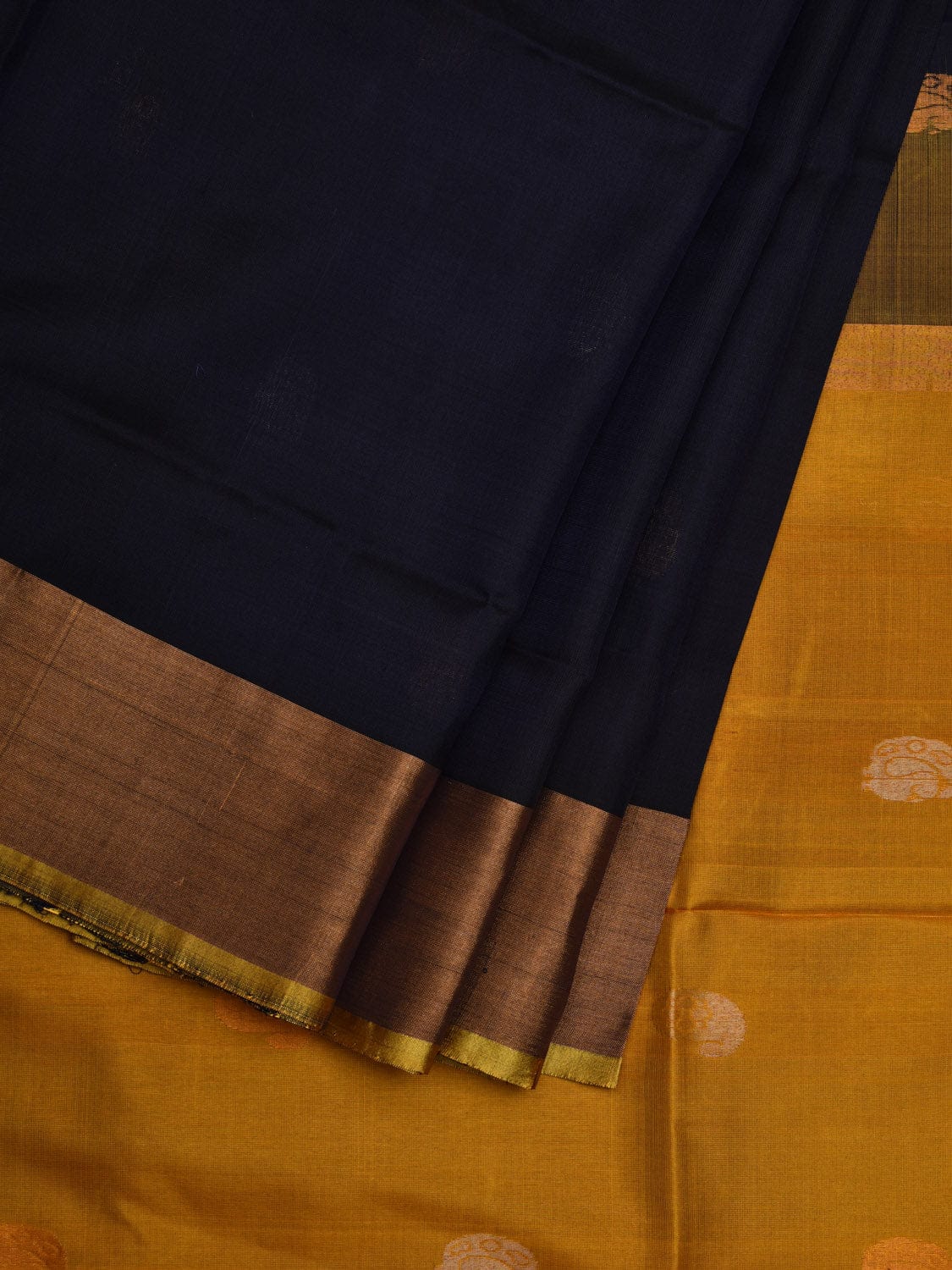 Navy and Yellow Uppada Silk Handloom Saree with Body Buta Design u1855