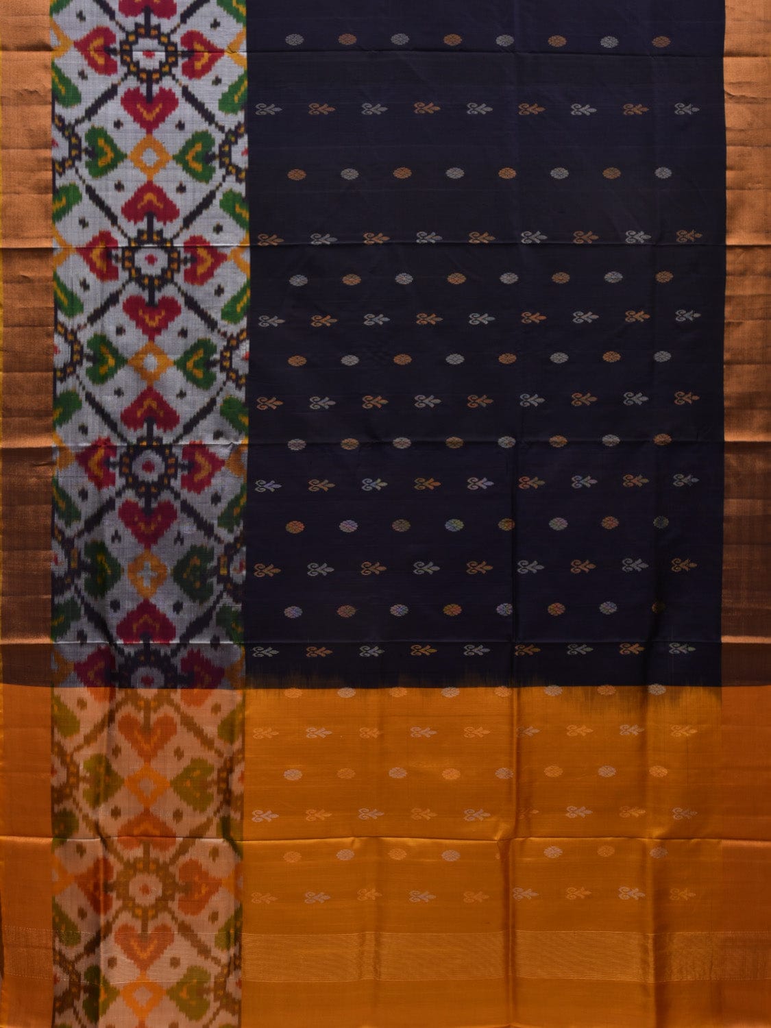 Navy and Yellow Uppada Silk Handloom Saree with Border Ikat and Buta Design u1858