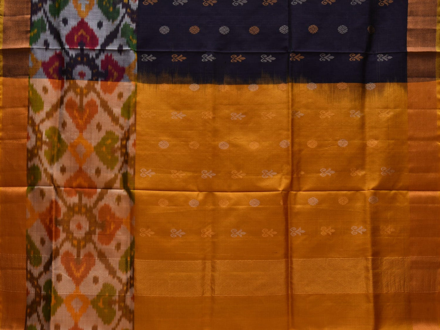 Navy and Yellow Uppada Silk Handloom Saree with Border Ikat and Buta Design u1858