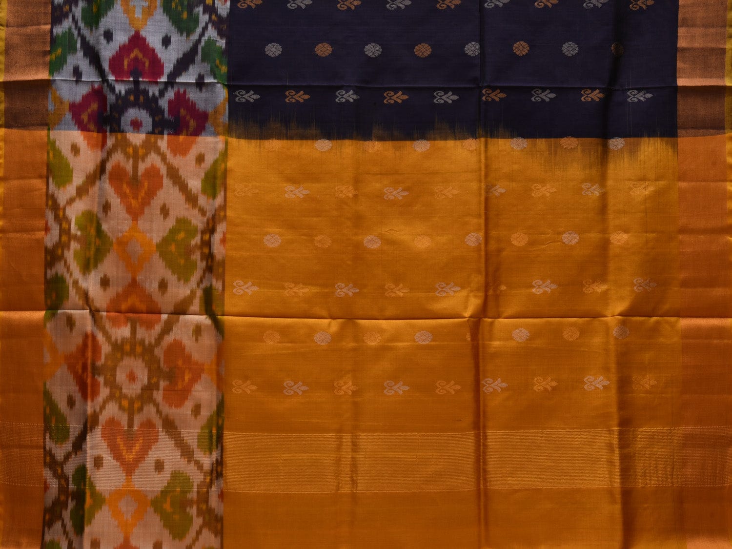 Navy and Yellow Uppada Silk Handloom Saree with Border Ikat and Buta Design u1858