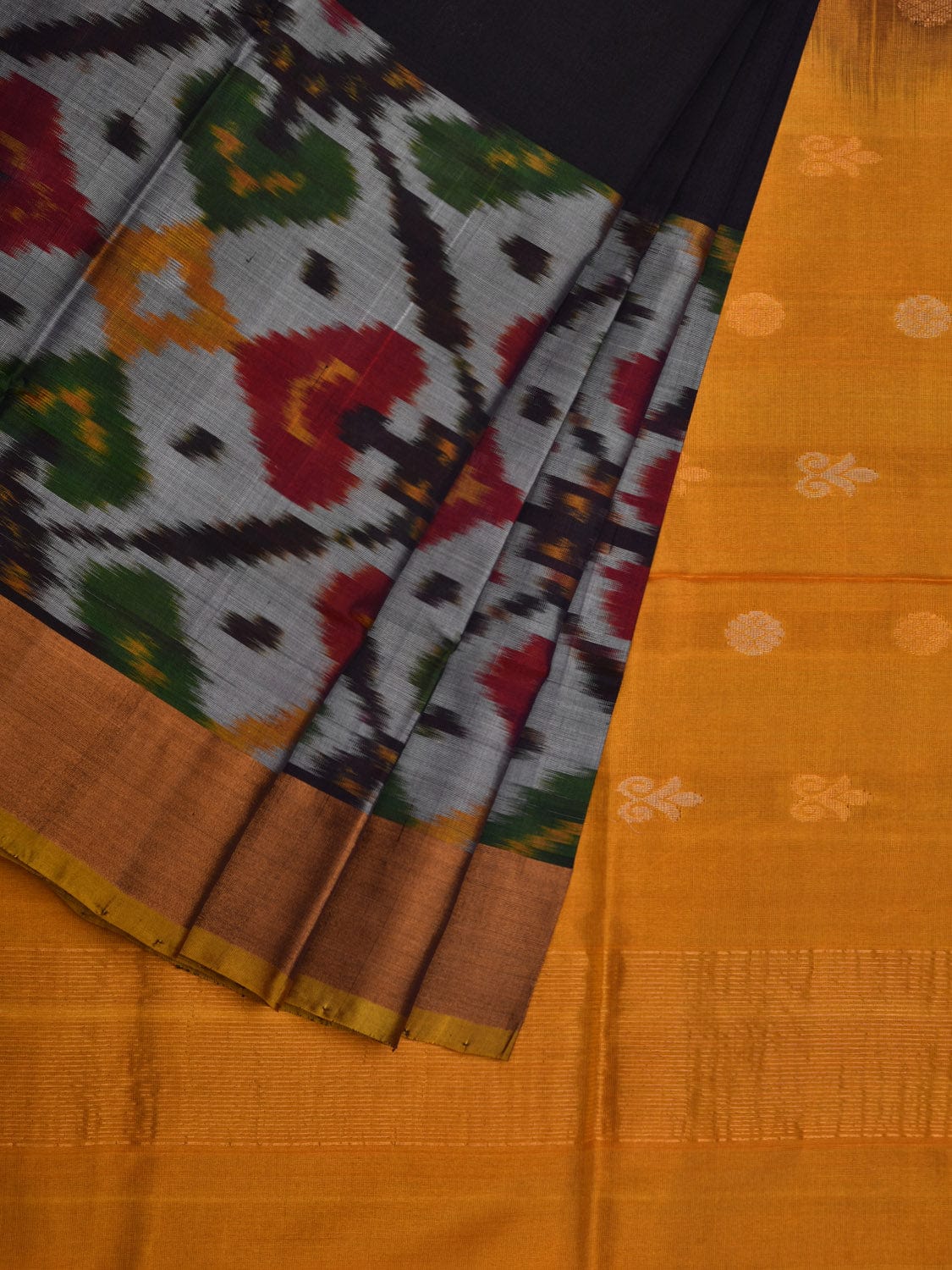 Navy and Yellow Uppada Silk Handloom Saree with Border Ikat and Buta Design u1858