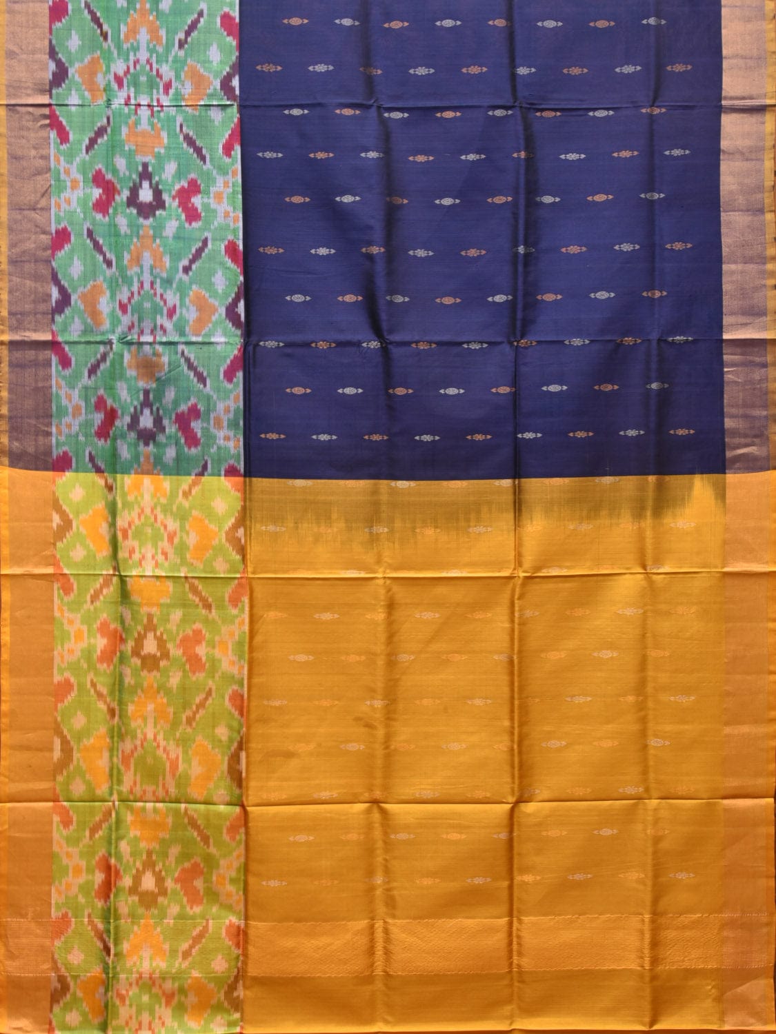 Navy and Yellow Uppada Silk Handloom Saree with Buta and Ikat Border Design u2087