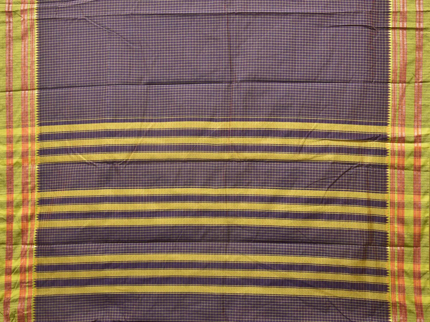 Navy Bamboo Cotton Saree with Checks Design No Blouse bc0190