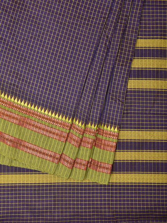 Navy Bamboo Cotton Saree with Checks Design No Blouse bc0190