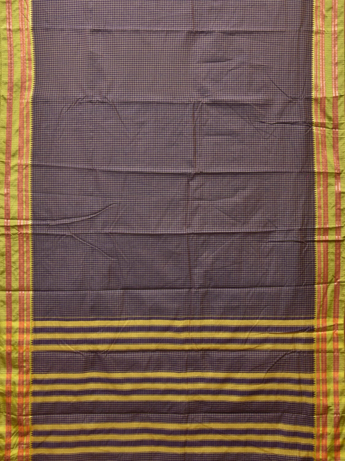 Navy Bamboo Cotton Saree with Checks Design No Blouse bc0190