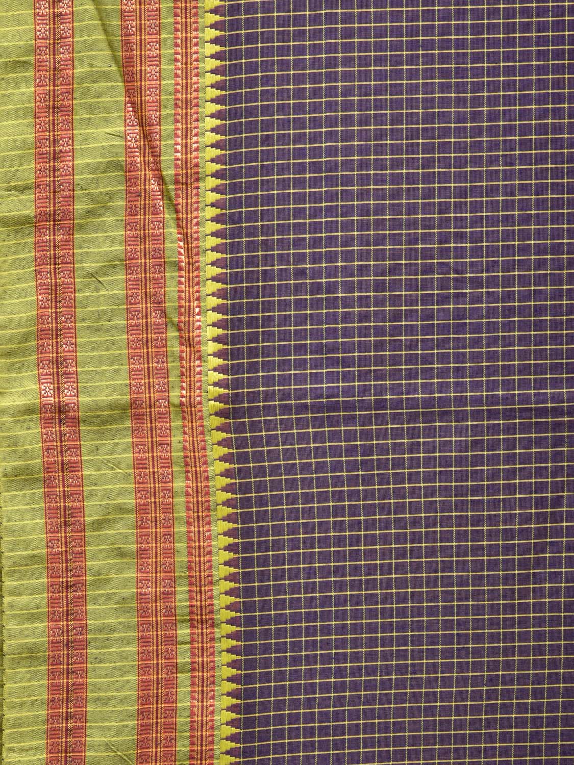 Navy Bamboo Cotton Saree with Checks Design No Blouse bc0190