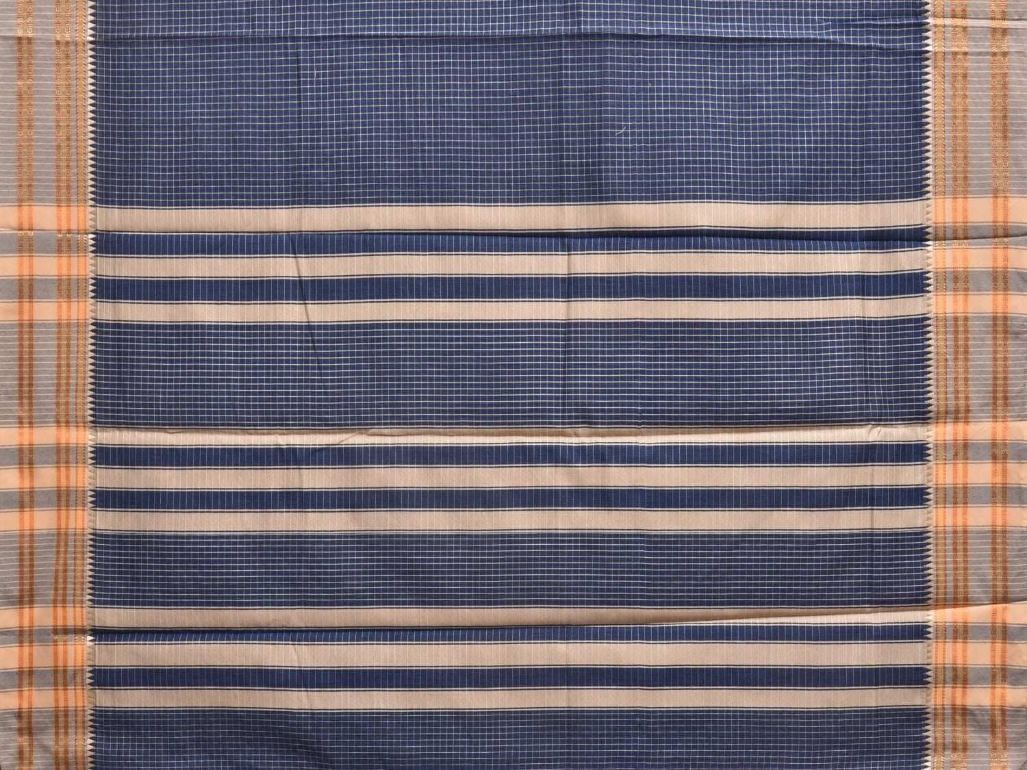 Navy Bamboo Cotton Saree with Checks Design No Blouse bc0285