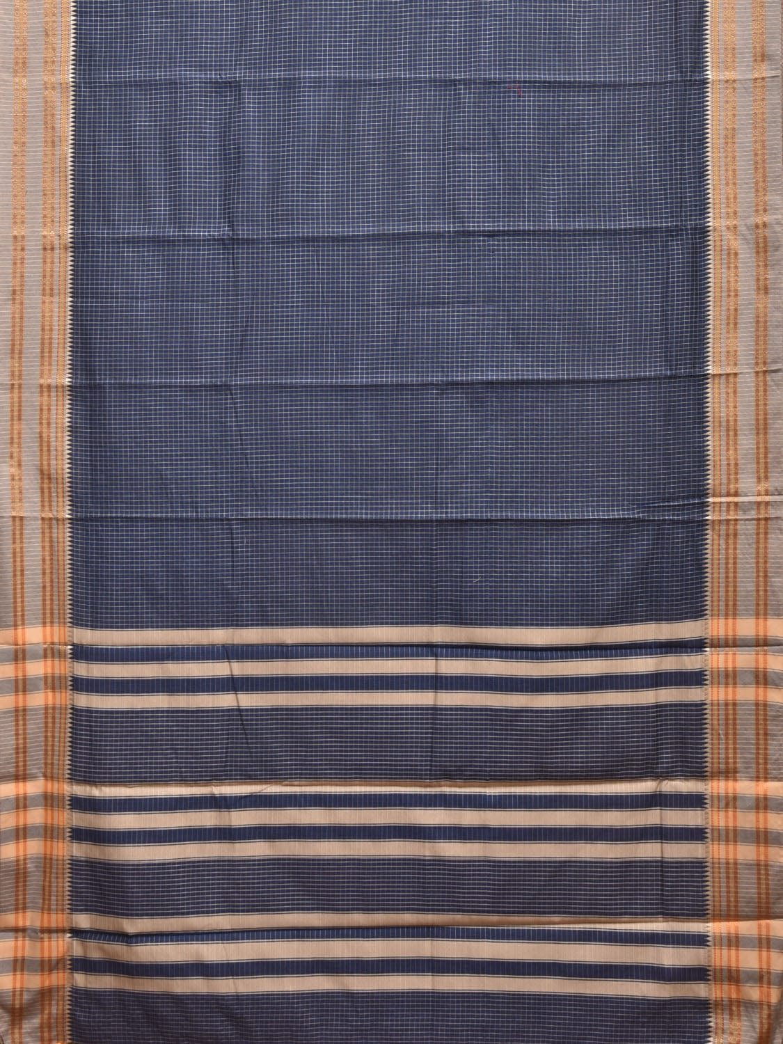 Navy Bamboo Cotton Saree with Checks Design No Blouse bc0285