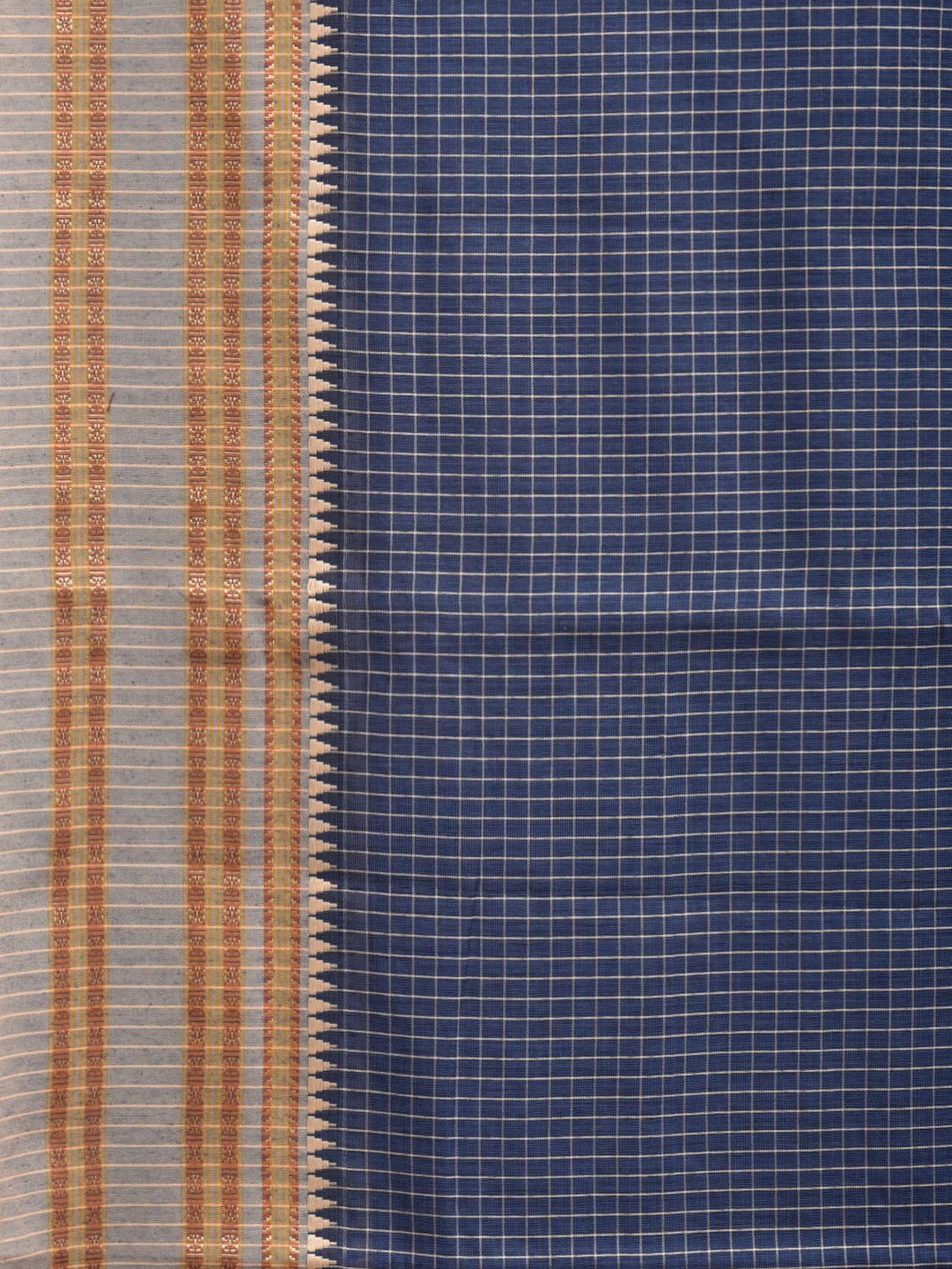 Navy Bamboo Cotton Saree with Checks Design No Blouse bc0285