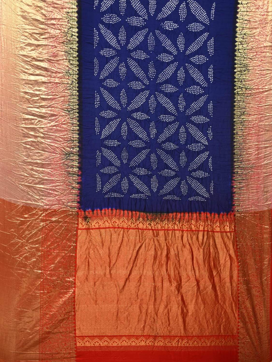 Navy Bandhani Kanchipuram Silk Handloom Saree with Big Border Design bn0165