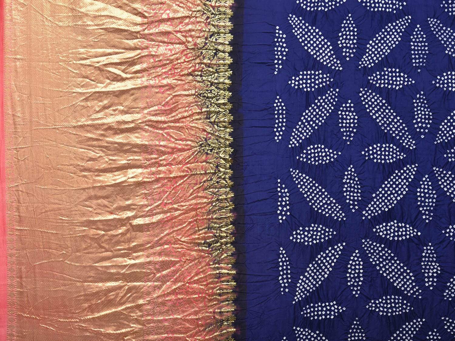 Navy Bandhani Kanchipuram Silk Handloom Saree with Big Border Design bn0165