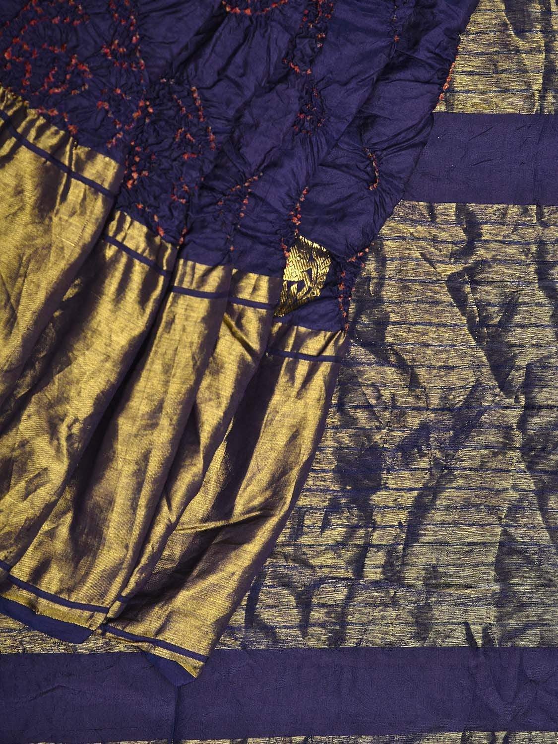 Navy Bandhani Kanchipuram Silk Handloom Saree with Body Buta Design bn0156