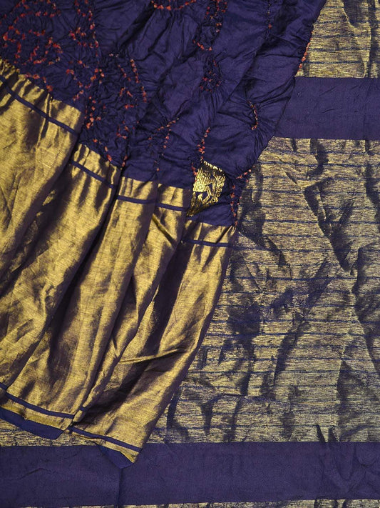 Navy Bandhani Kanchipuram Silk Handloom Saree with Body Buta Design bn0156