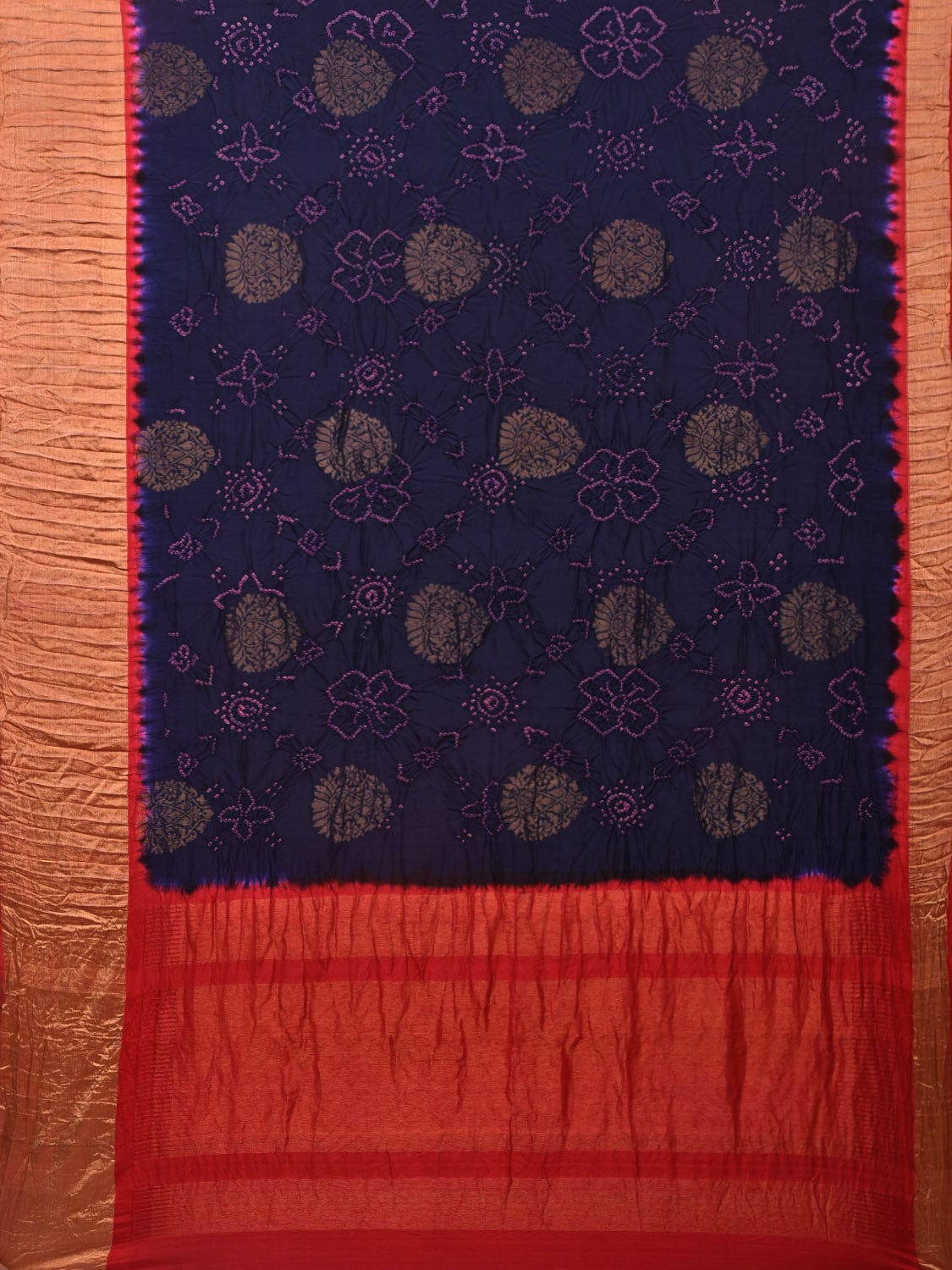 Navy Bandhani Kanchipuram Silk Handloom Saree with Body Buta Design bn0414