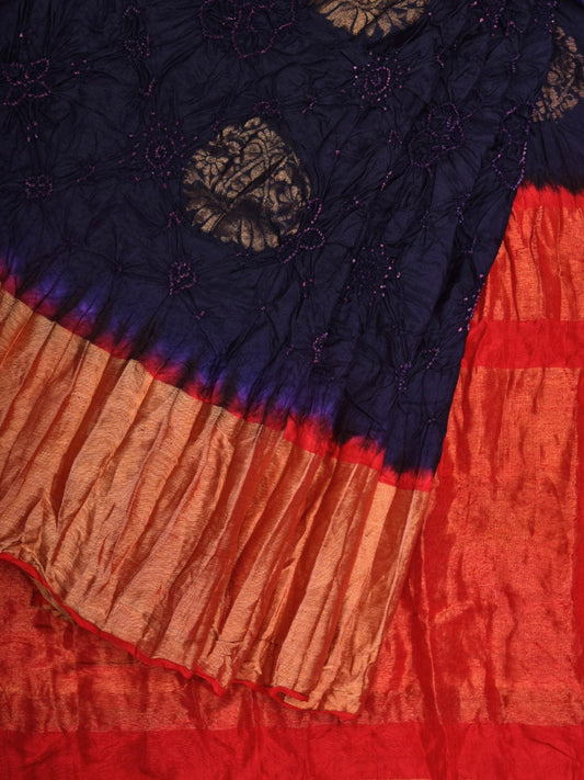 Navy Bandhani Kanchipuram Silk Handloom Saree with Body Buta Design bn0414