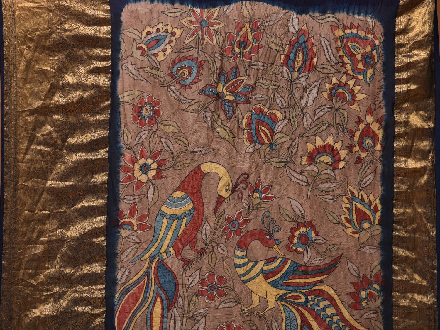 Navy Bandhani Kanchipuram Silk Handloom Saree with Kalamkari Pallu and Blouse Design bn0467