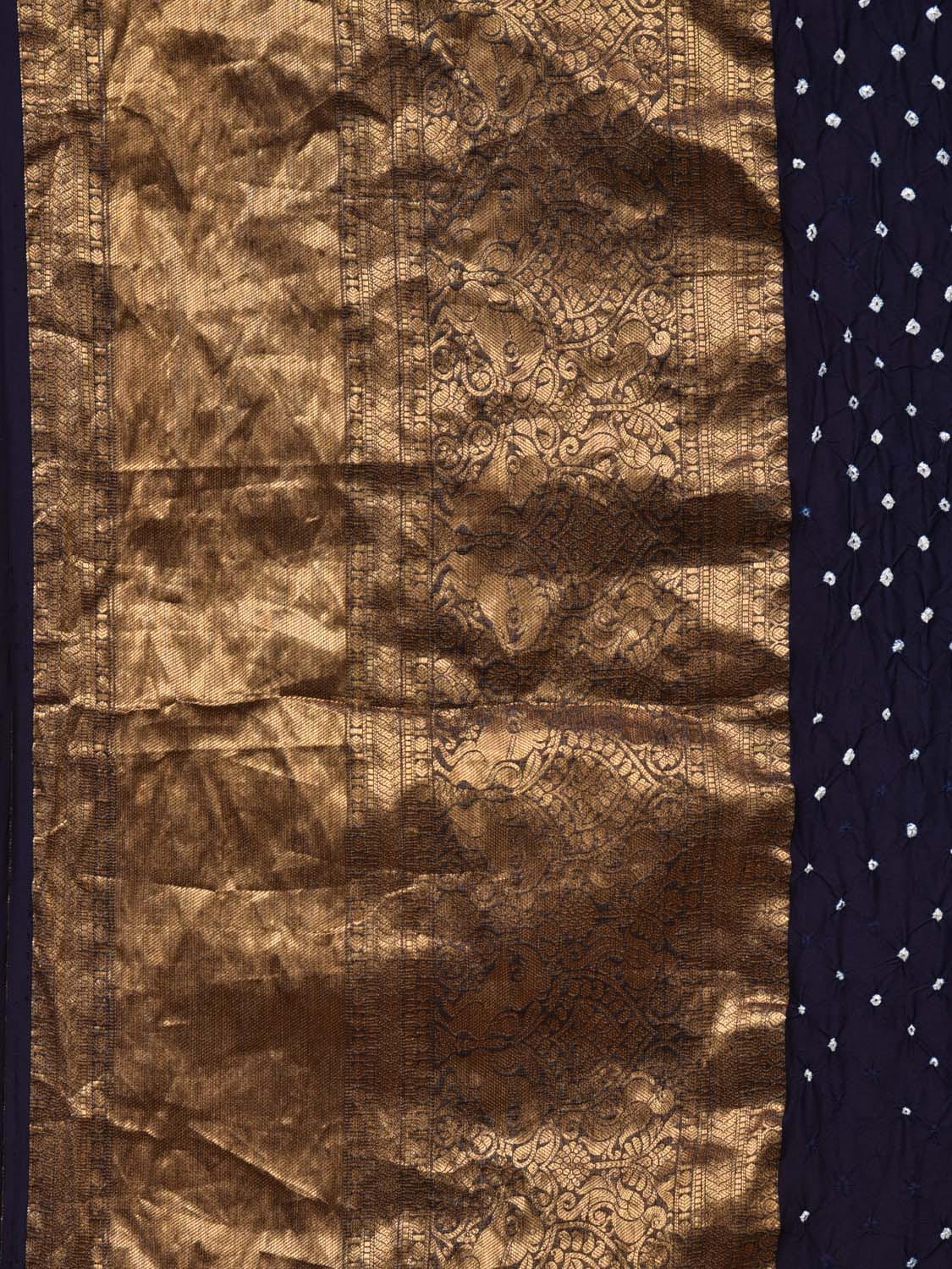 Navy Bandhani Kanchipuram Silk Handloom Saree with Kalamkari Pallu and Blouse Design bn0467