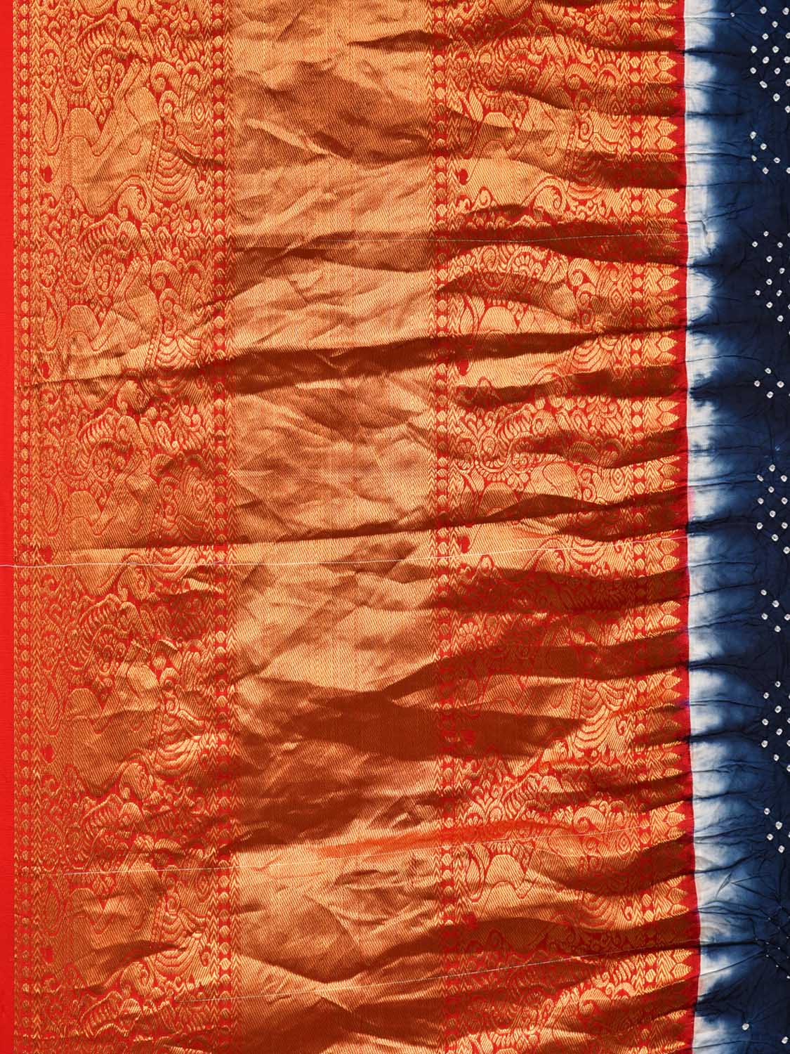 Navy Bandhani Kanchipuram Silk Handloom Saree with Zig-Zag and Border Design bn0455