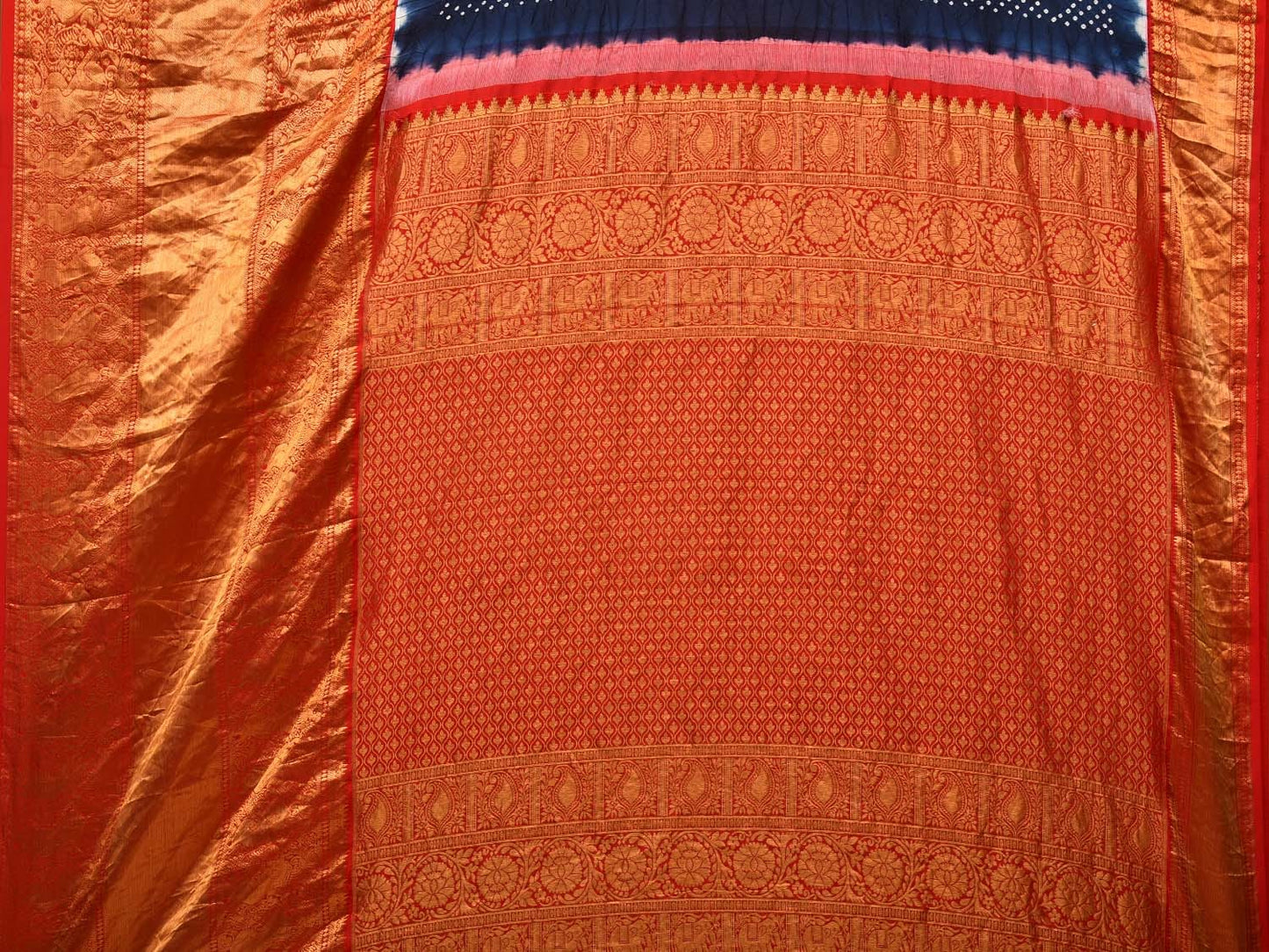 Navy Bandhani Kanchipuram Silk Handloom Saree with Zig-Zag and Border Design bn0455