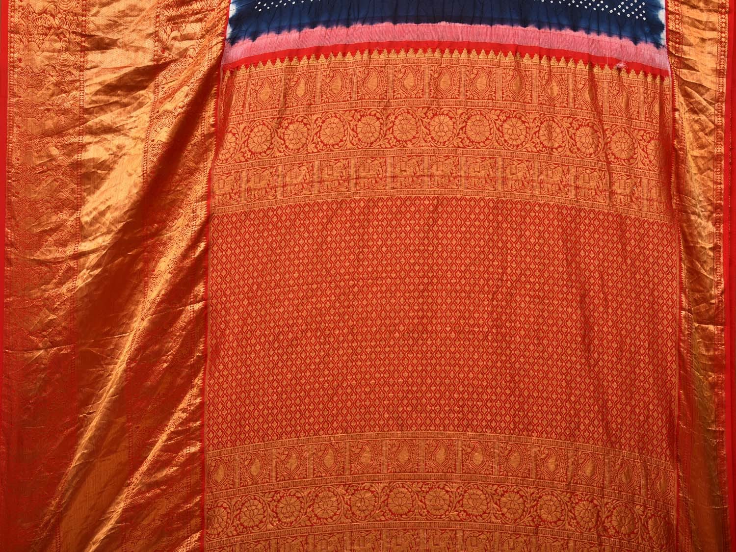 Navy Bandhani Kanchipuram Silk Handloom Saree with Zig-Zag and Border Design bn0455