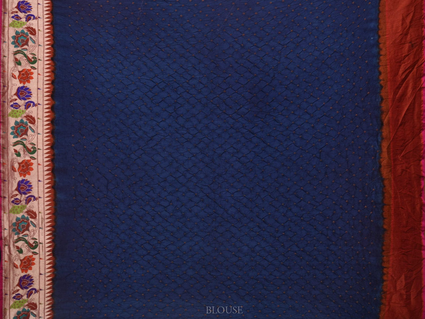 Navy Bandhani Paithani Silk Handloom Saree with Peacocks Border and Pallu Design bn0412