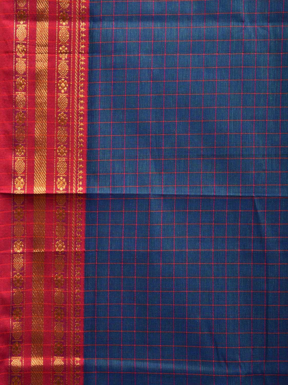 Navy Blue and Pink Narayanpet Cotton Handloom Saree with Checks Design No Blouse np1013