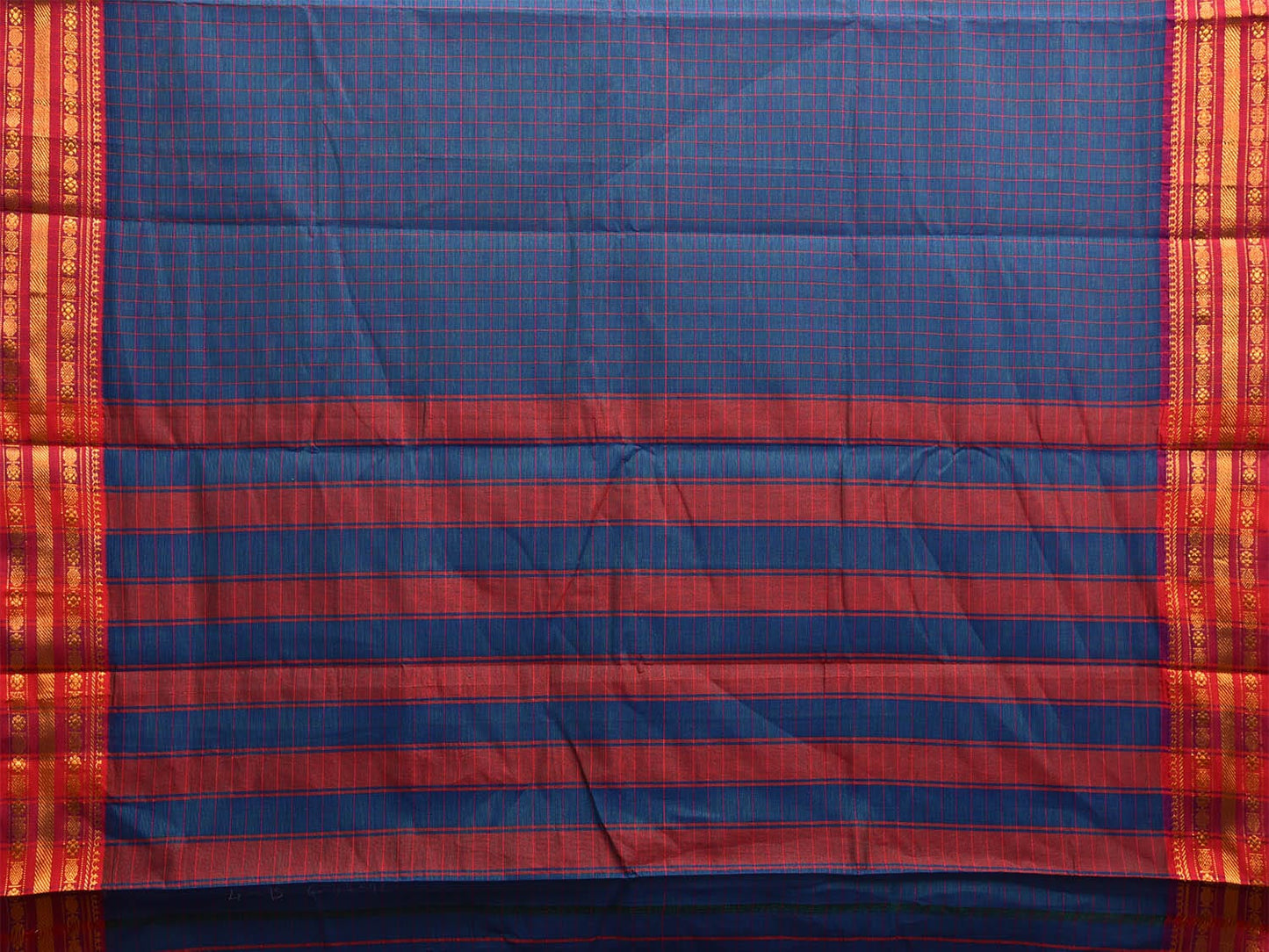 Navy Blue and Pink Narayanpet Cotton Handloom Saree with Checks Design No Blouse np1013