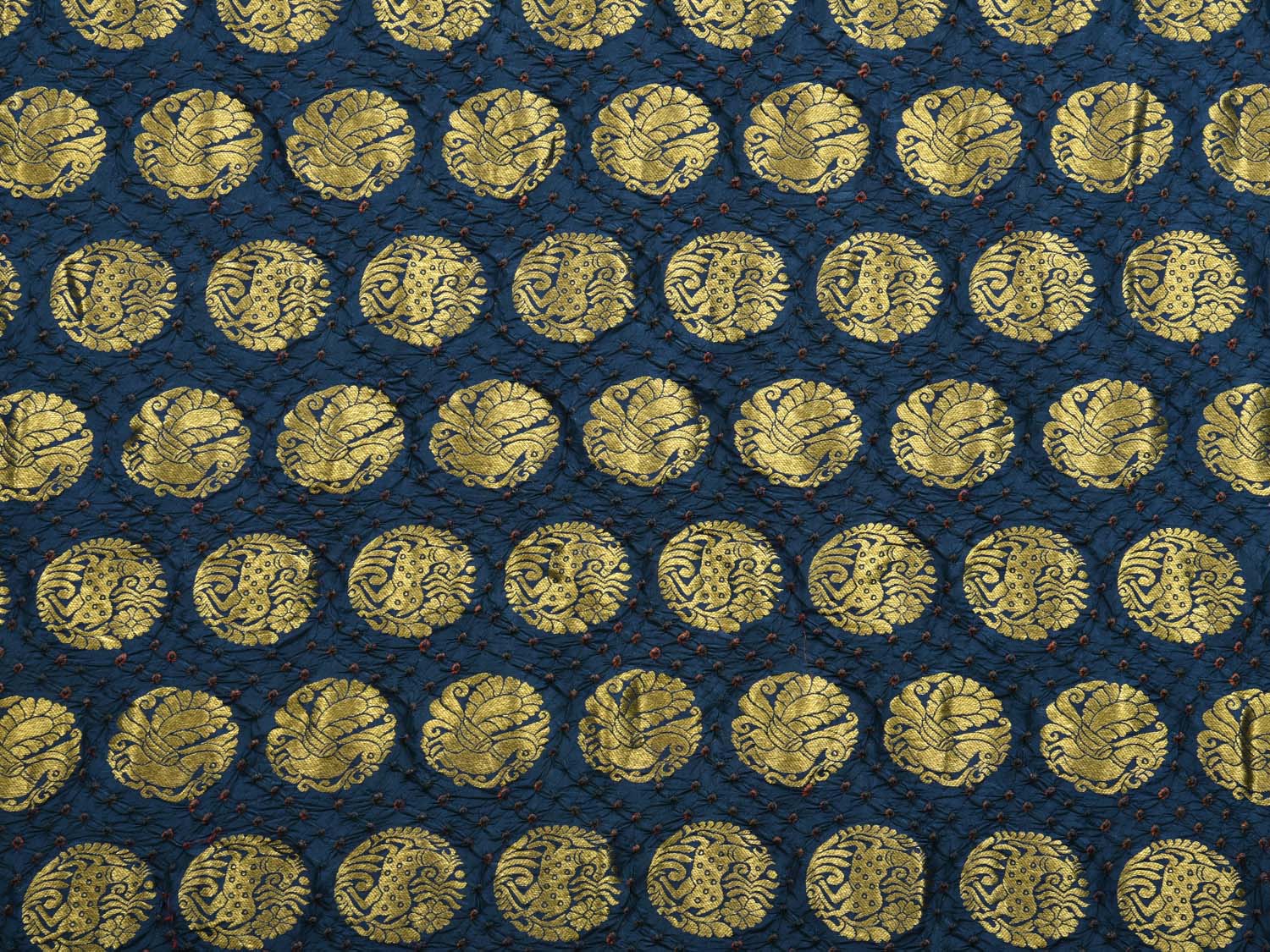 Navy Blue Bandhani Kanchipuram Silk Handloom Saree with Shikari and Peacock Buta Design bn0250