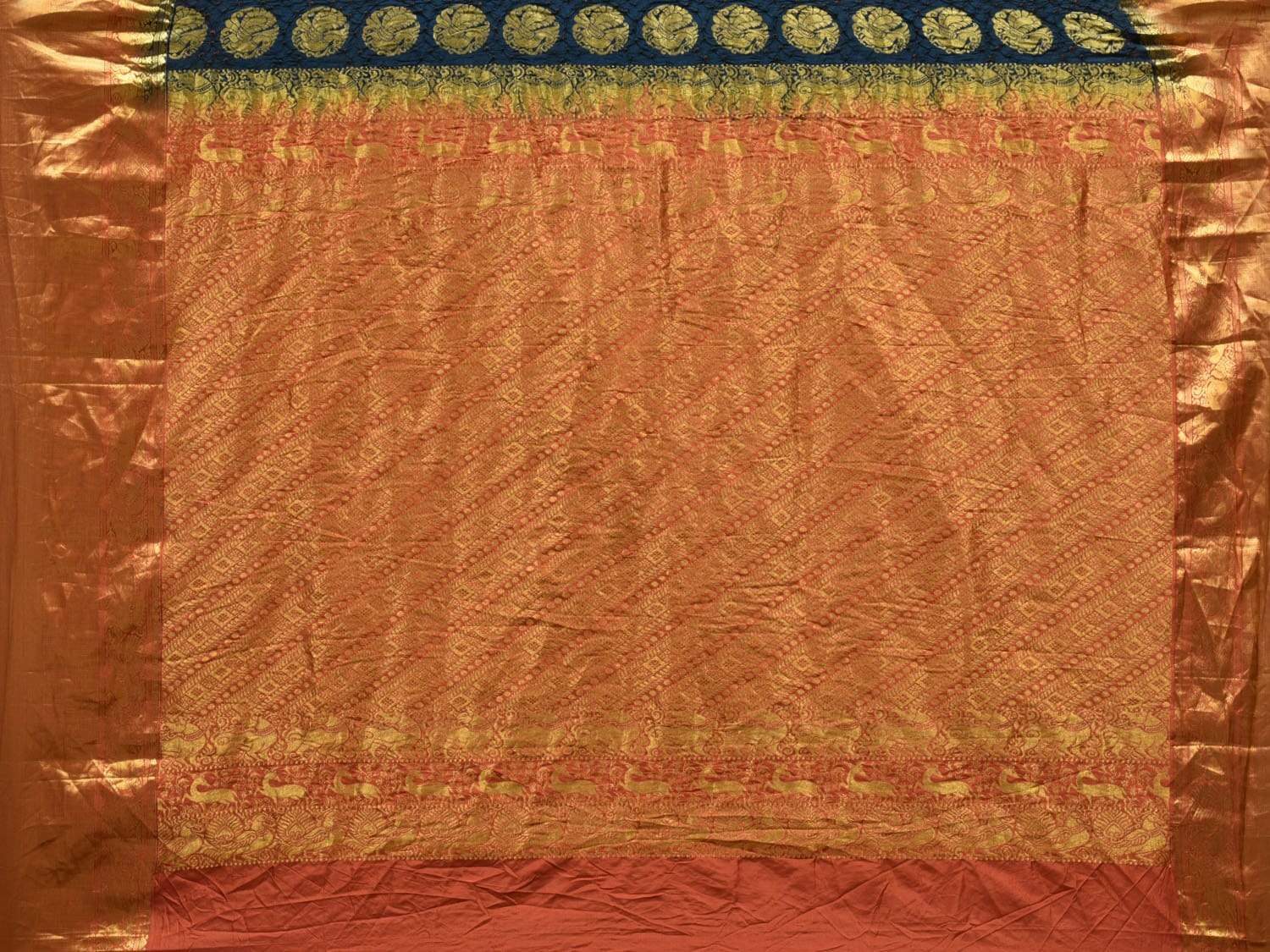 Navy Blue Bandhani Kanchipuram Silk Handloom Saree with Shikari and Peacock Buta Design bn0250