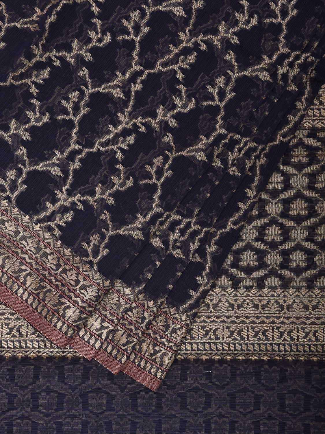 Navy Dhakai Jamdani Cotton Viscose Saree with Border and Pallu Design dj0065