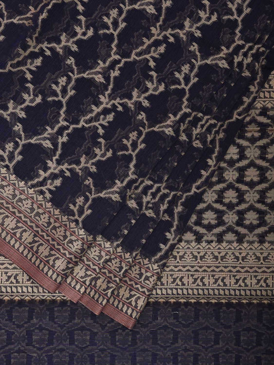 Navy Dhakai Jamdani Cotton Viscose Saree with Border and Pallu Design dj0065