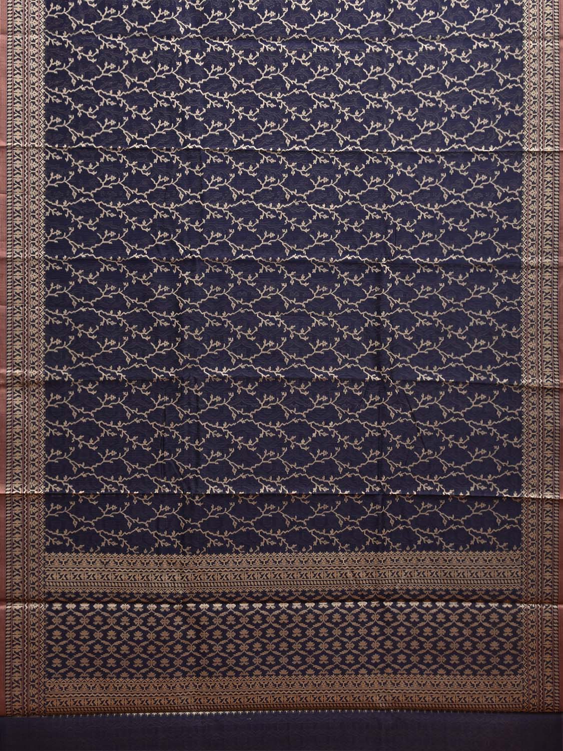 Navy Dhakai Jamdani Cotton Viscose Saree with Border and Pallu Design dj0065