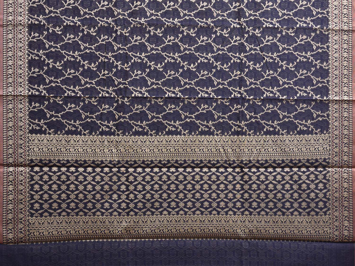 Navy Dhakai Jamdani Cotton Viscose Saree with Border and Pallu Design dj0065