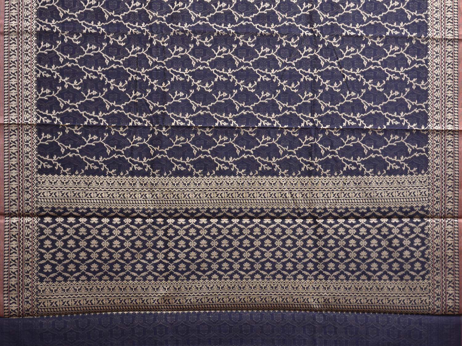 Navy Dhakai Jamdani Cotton Viscose Saree with Border and Pallu Design dj0065