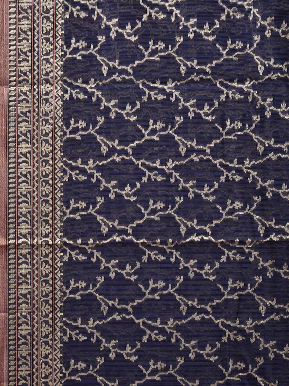 Navy Dhakai Jamdani Cotton Viscose Saree with Border and Pallu Design dj0065