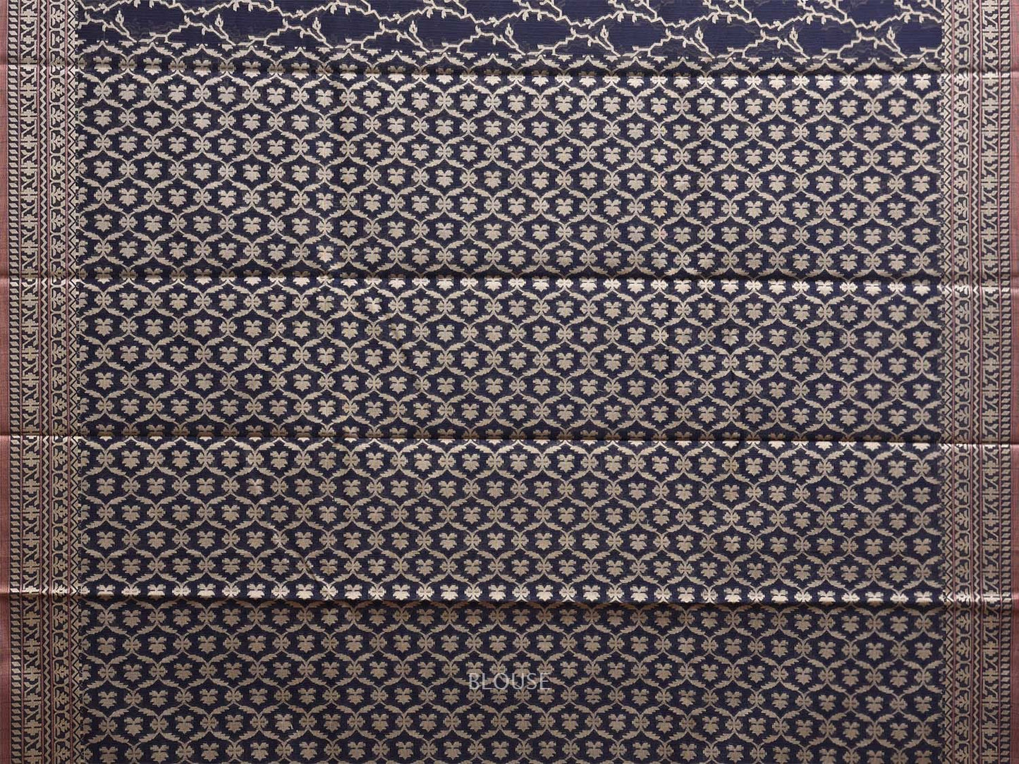 Navy Dhakai Jamdani Cotton Viscose Saree with Border and Pallu Design dj0065