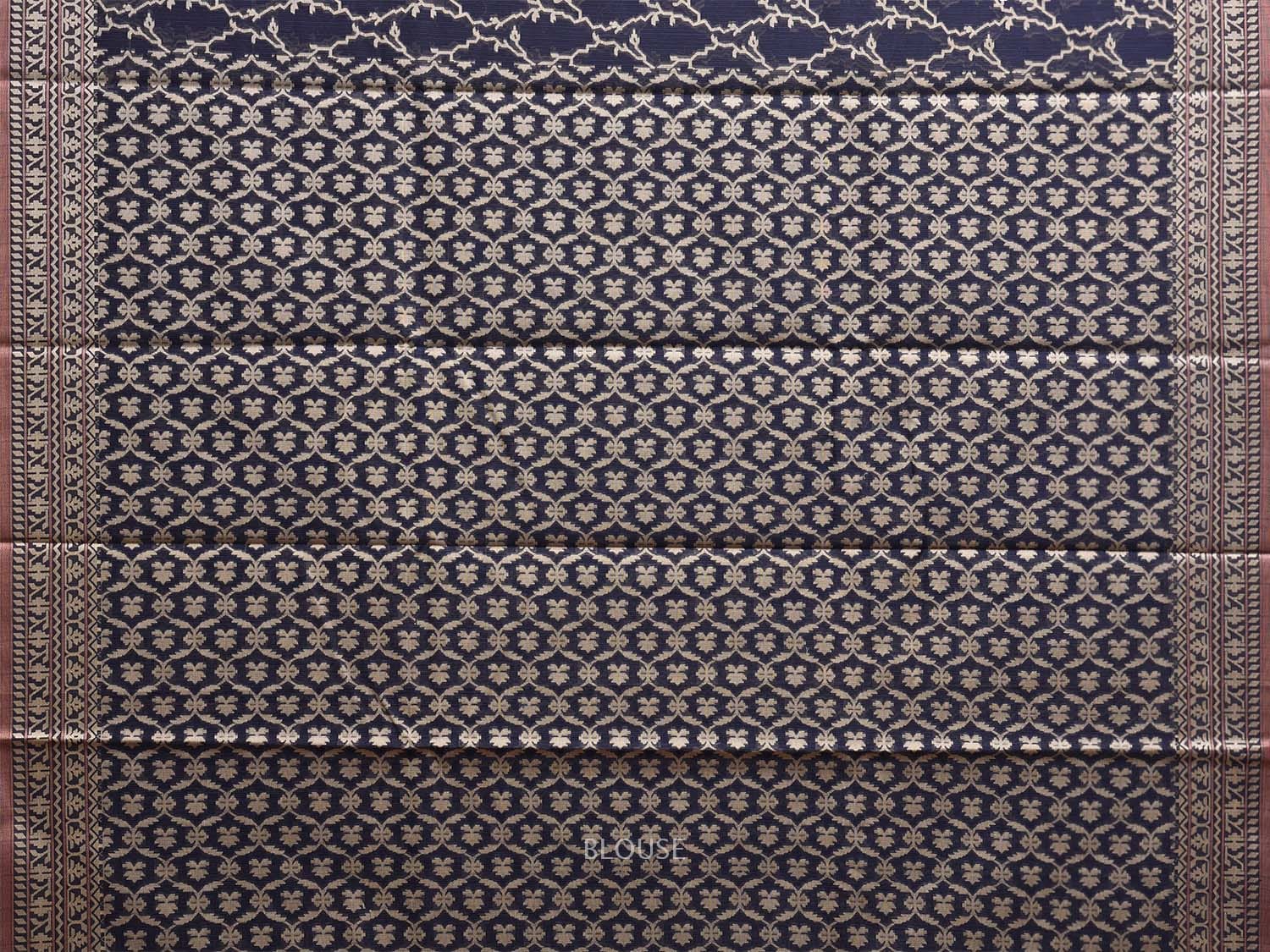 Navy Dhakai Jamdani Cotton Viscose Saree with Border and Pallu Design dj0065